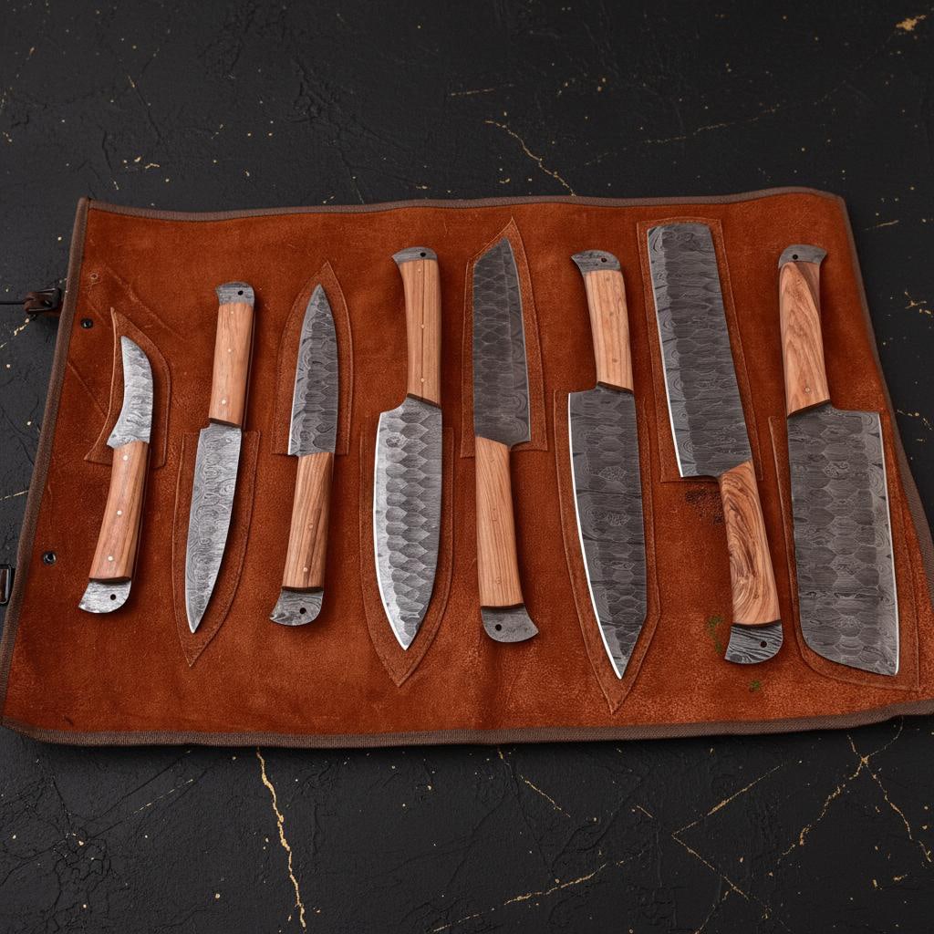 Hand Forged 8-Piece Chef Knife Set Damascus Steel with Olive Wood Handles - 4
