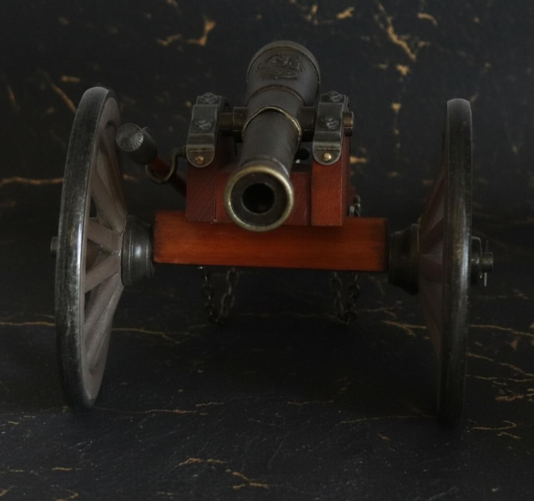 Antique Field Artillery Cannon Model, 12 Inch Miniature Replica with Wood Carriage - 2