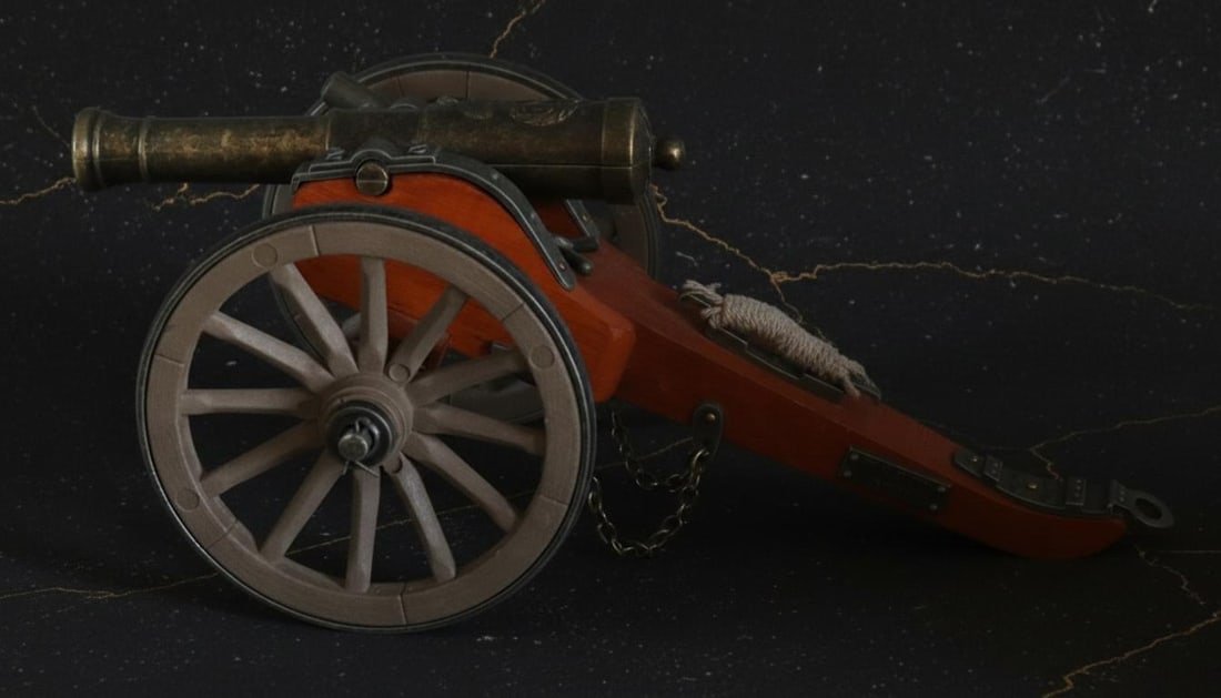 Antique Field Artillery Cannon Model, 12 Inch Miniature Replica with Wood Carriage - 3