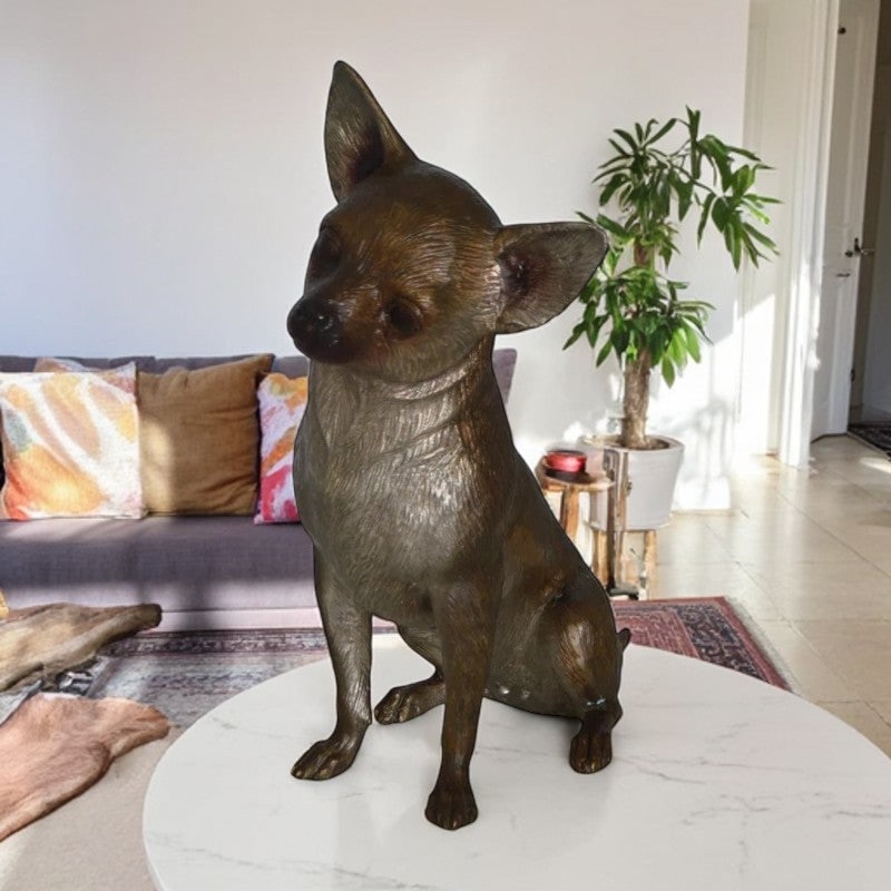 Sitting Chihuahua Bronze Statue - Size: 6"L x 15"W x 15"H. - 3