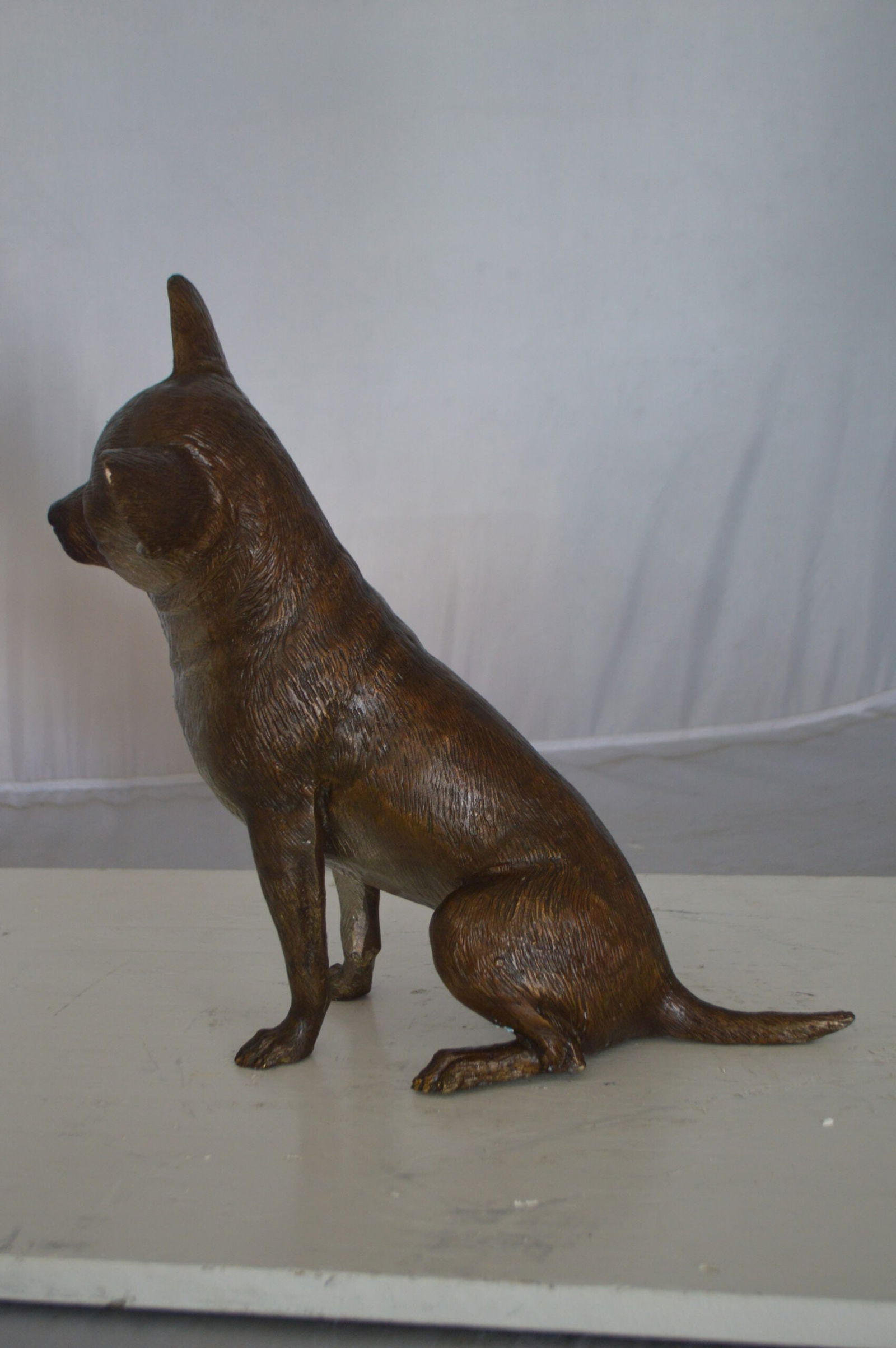 Sitting Chihuahua Bronze Statue - Size: 6"L x 15"W x 15"H. - 8