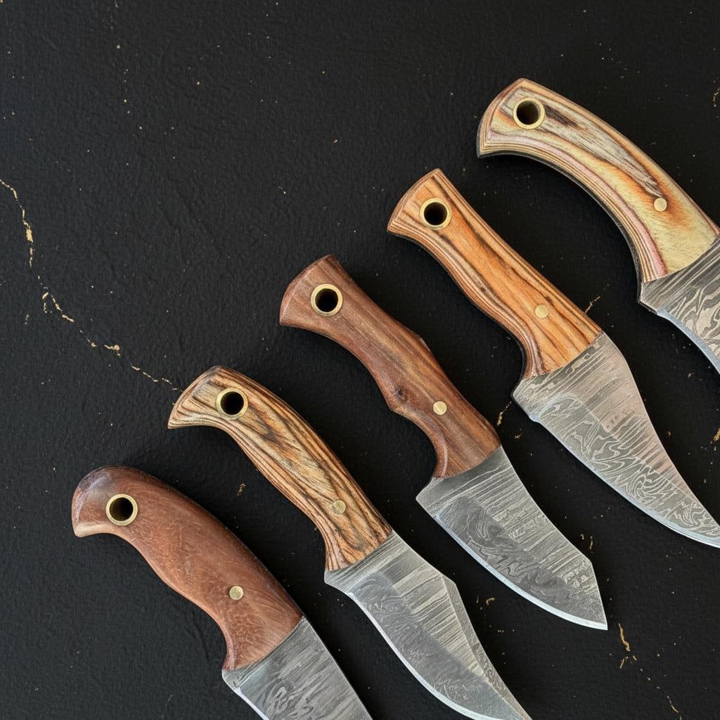 Hand Forged Damascus Steel Skinner Knife Lot, 10pc Set with Pakka Wood Handles - 5