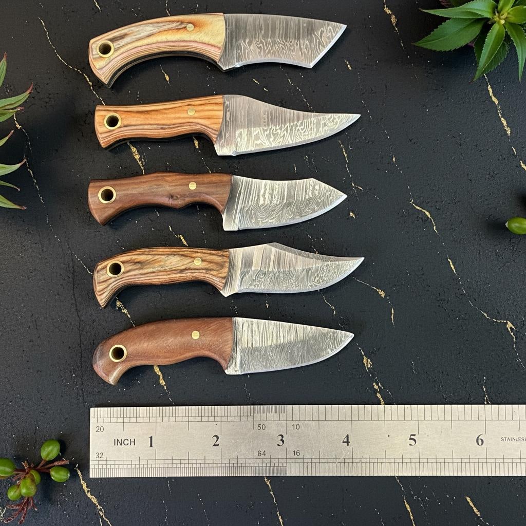 Hand Forged Damascus Steel Skinner Knife Lot, 10pc Set with Pakka Wood Handles - 7