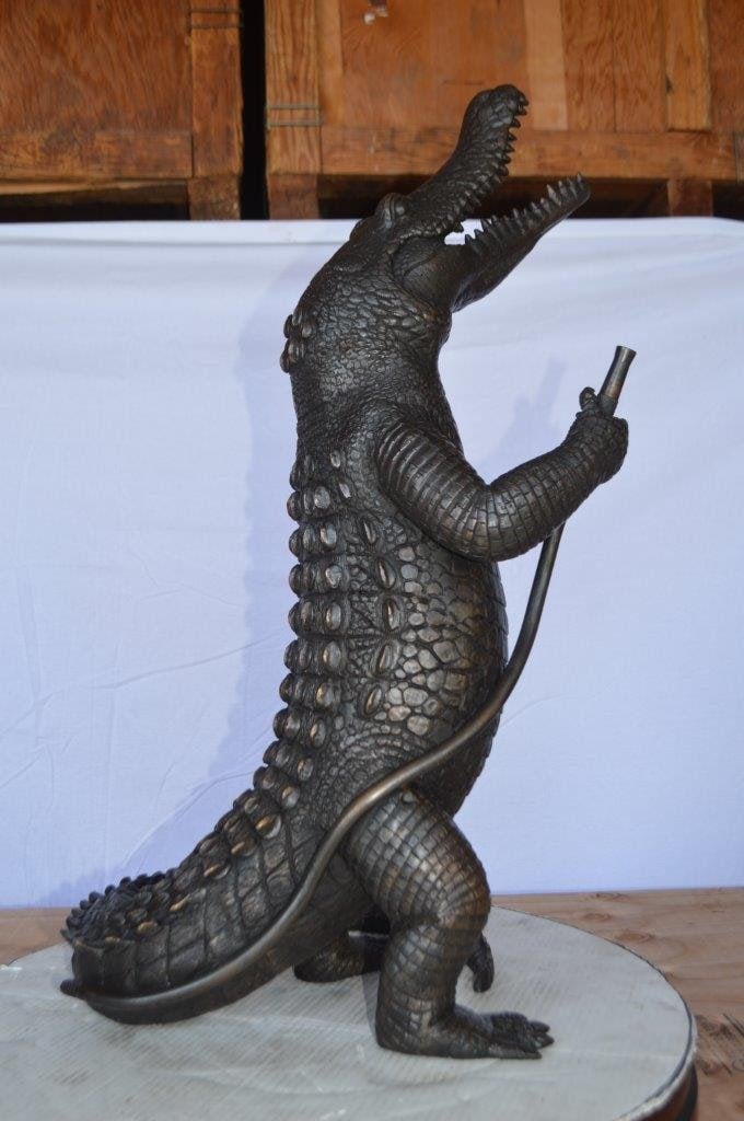 Alligator having fun bronze statue - fountain - Size: 15"L x 15"W x 31"H. - 11
