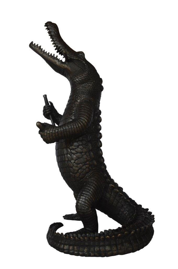 Alligator having fun bronze statue - fountain - Size: 15"L x 15"W x 31"H. (1 of 11)