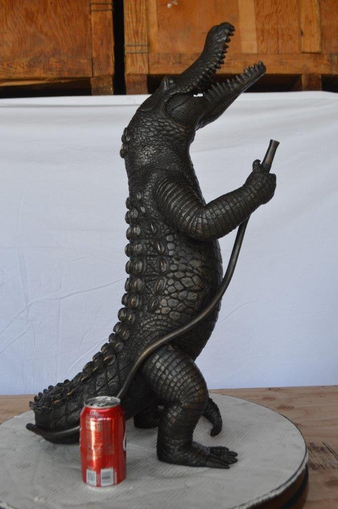 Alligator having fun bronze statue - fountain - Size: 15"L x 15"W x 31"H. - 4