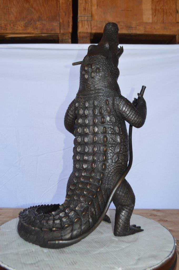 Alligator having fun bronze statue - fountain - Size: 15"L x 15"W x 31"H. - 5