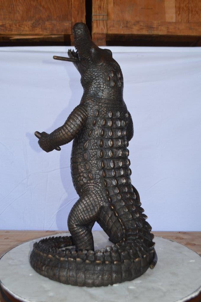 Alligator having fun bronze statue - fountain - Size: 15"L x 15"W x 31"H. - 6