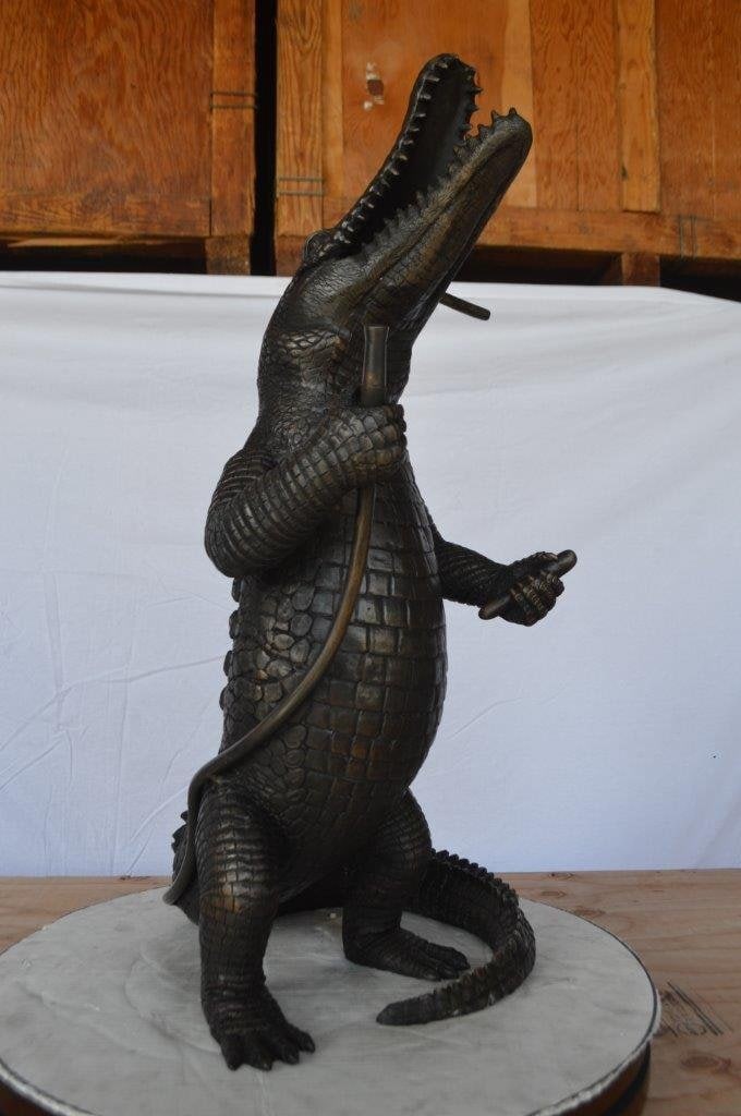 Alligator having fun bronze statue - fountain - Size: 15"L x 15"W x 31"H. - 9