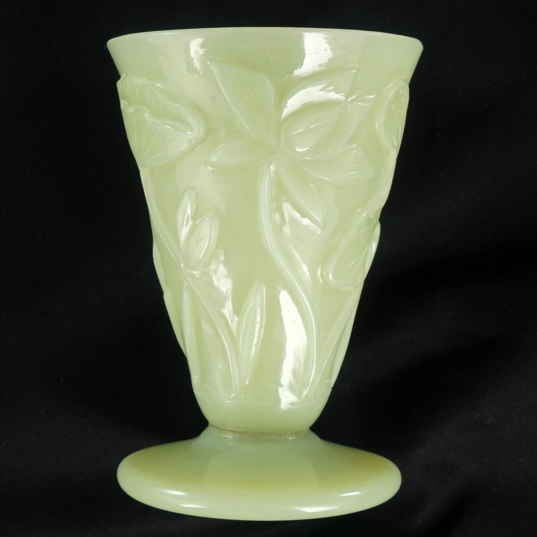Peking Glass Lotus Wine Cup Jade Color c 1920 - 4