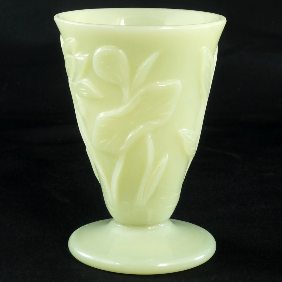 Peking Glass Lotus Wine Cup Jade Color c 1920 - 5
