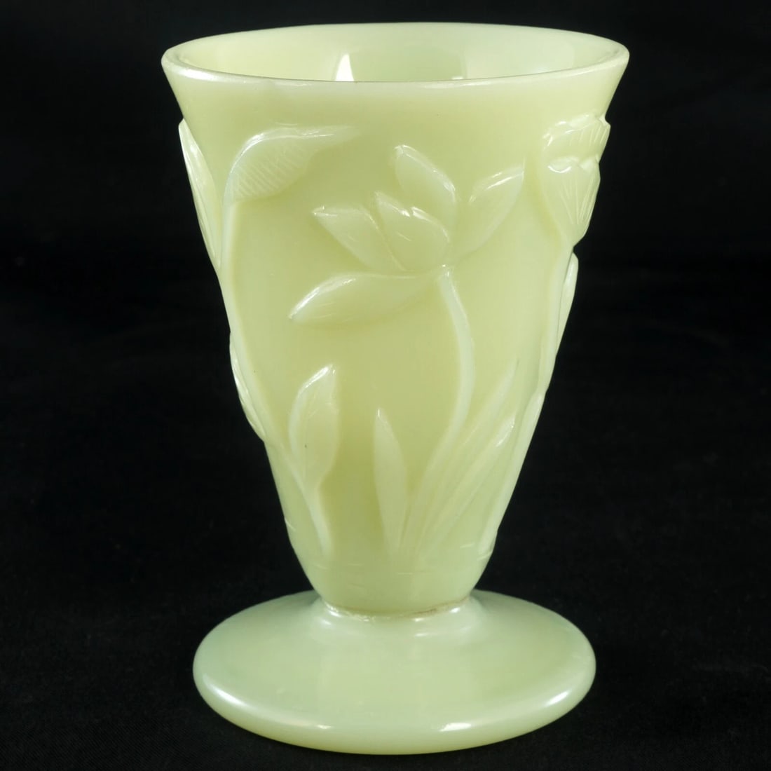 Peking Glass Lotus Wine Cup Jade Color c 1920 - 7