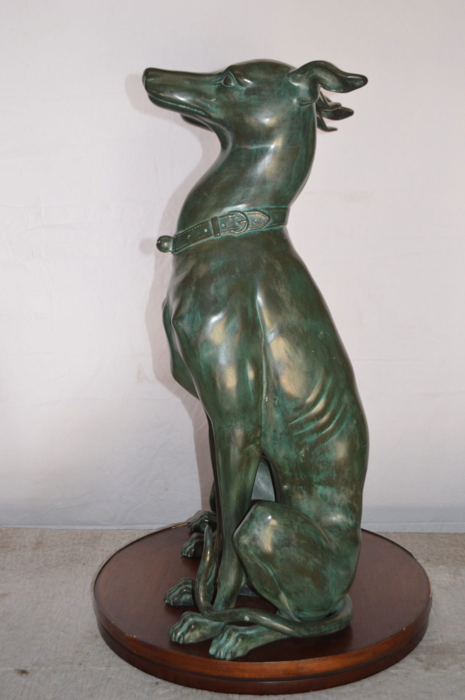 Pair of Greyhound dogs sitting Bronze Statue - Size: 12"L x 12"W x 35"H. - 11