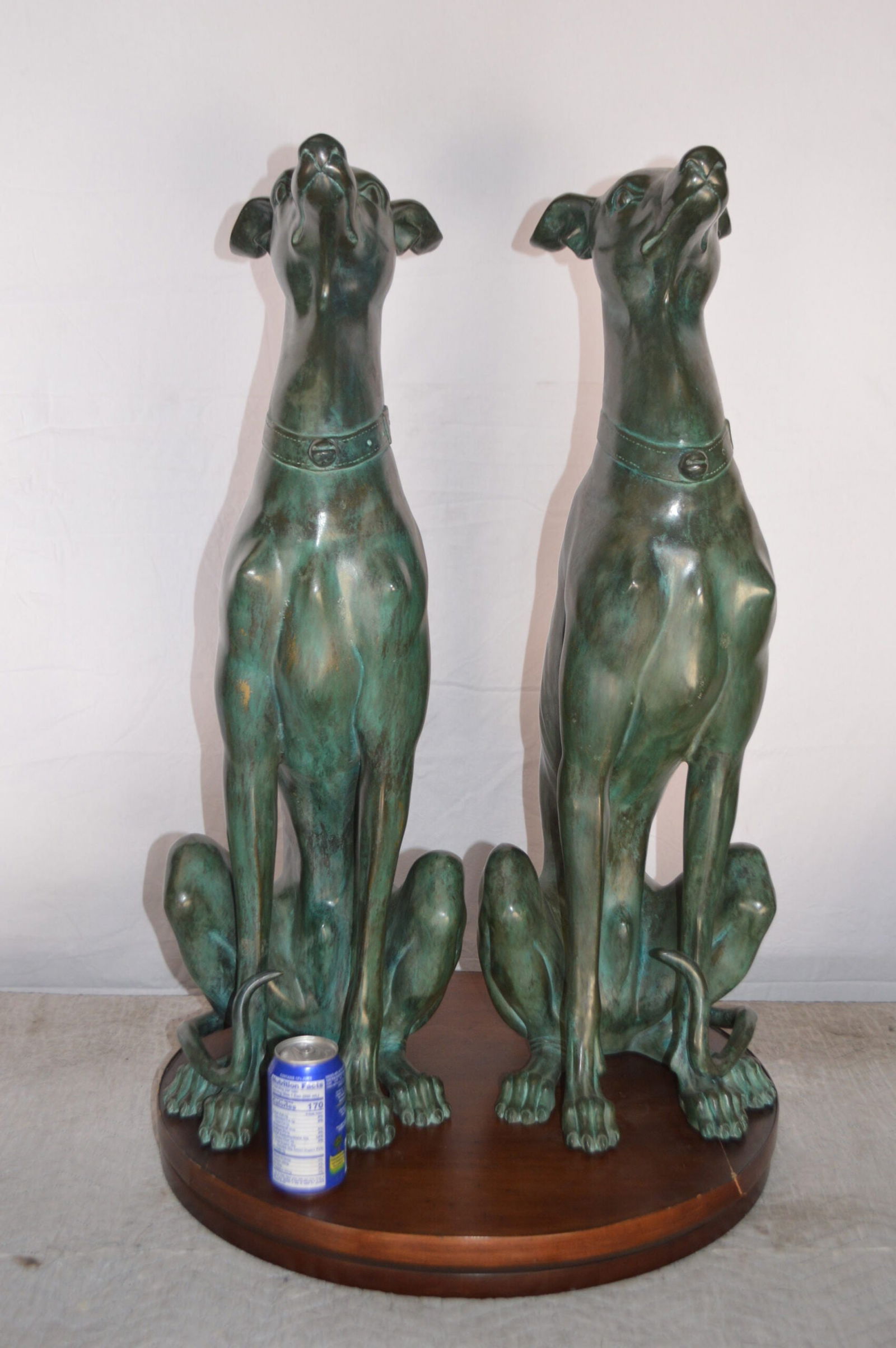 Pair of Greyhound dogs sitting Bronze Statue - Size: 12"L x 12"W x 35"H. - 4