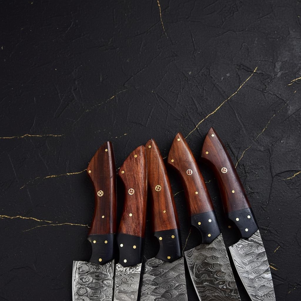 Hand Forged 5-Piece Damascus Steel Chef Knife Set with High Carbon Blades & Leather Bag - 4