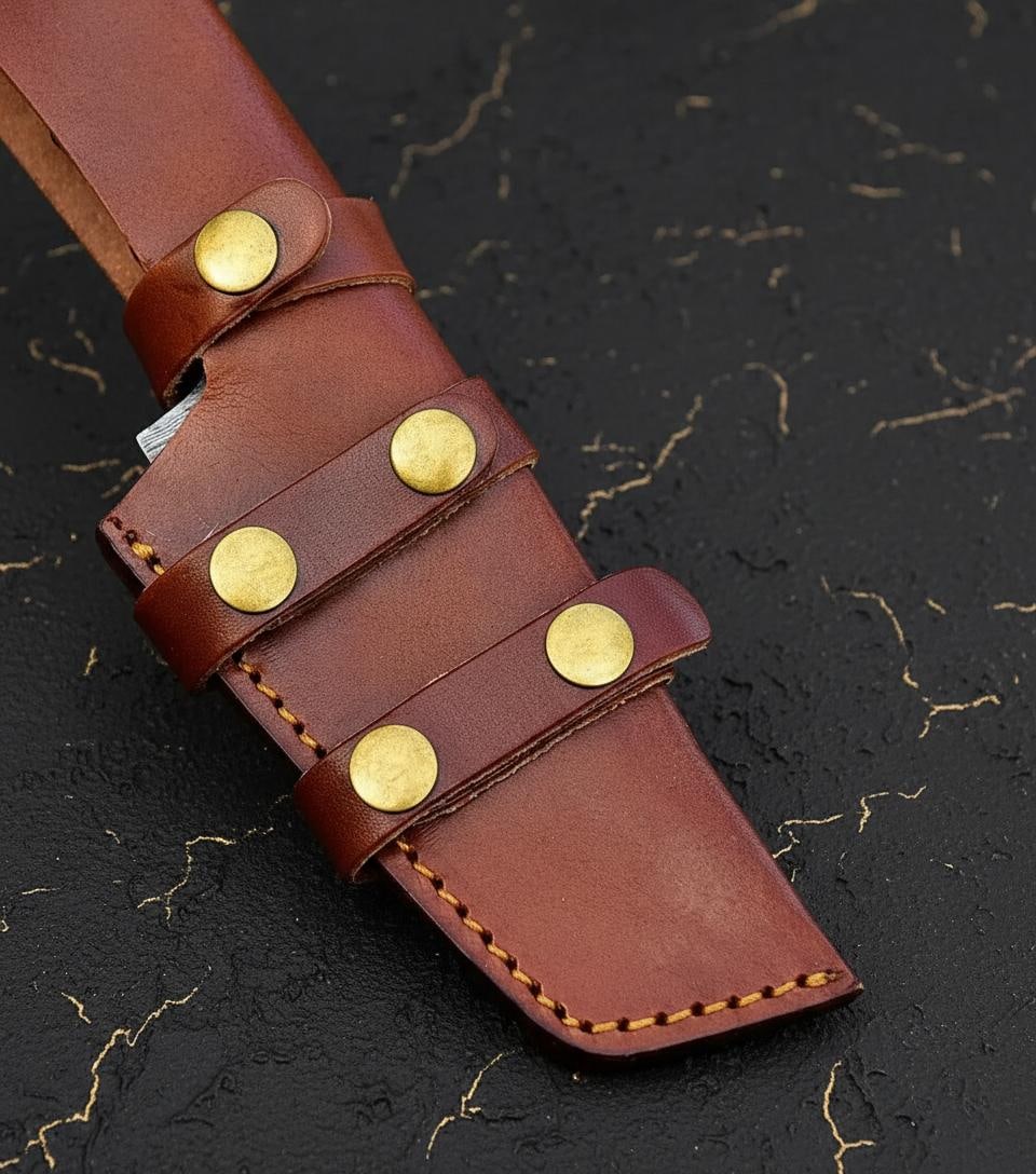 Hand Forged Tracker Knife, 10" Twist Damascus Steel Hunting Blade with Leather Sheath - 4