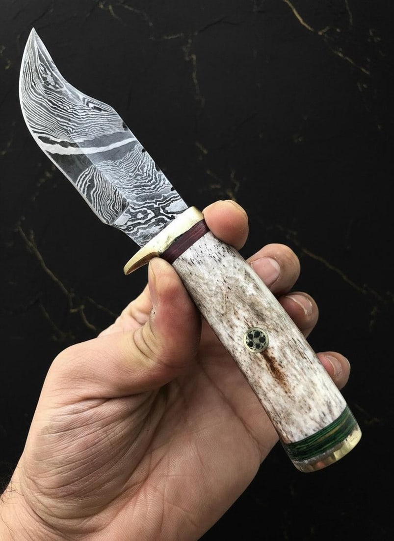 Hand Forged Damascus Steel Skinner Knife with Camel Bone Handle 8 Inch Fixed Blade (1 of 5)