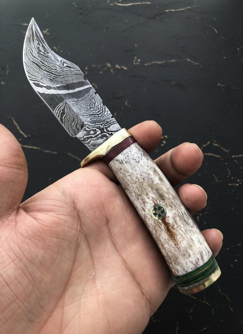 Hand Forged Damascus Steel Skinner Knife with Camel Bone Handle 8 Inch Fixed Blade - 4