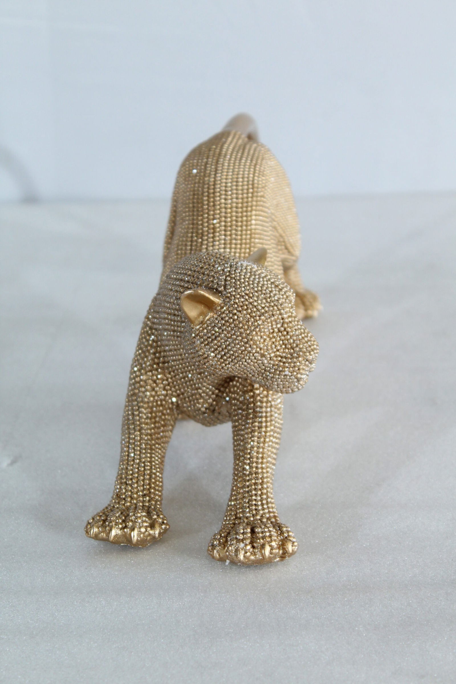 Elegant Gold Resin Panther Statue - Stretching Pose - Textured Modern Decor Accent - 15" x 4" x 6"H - 2