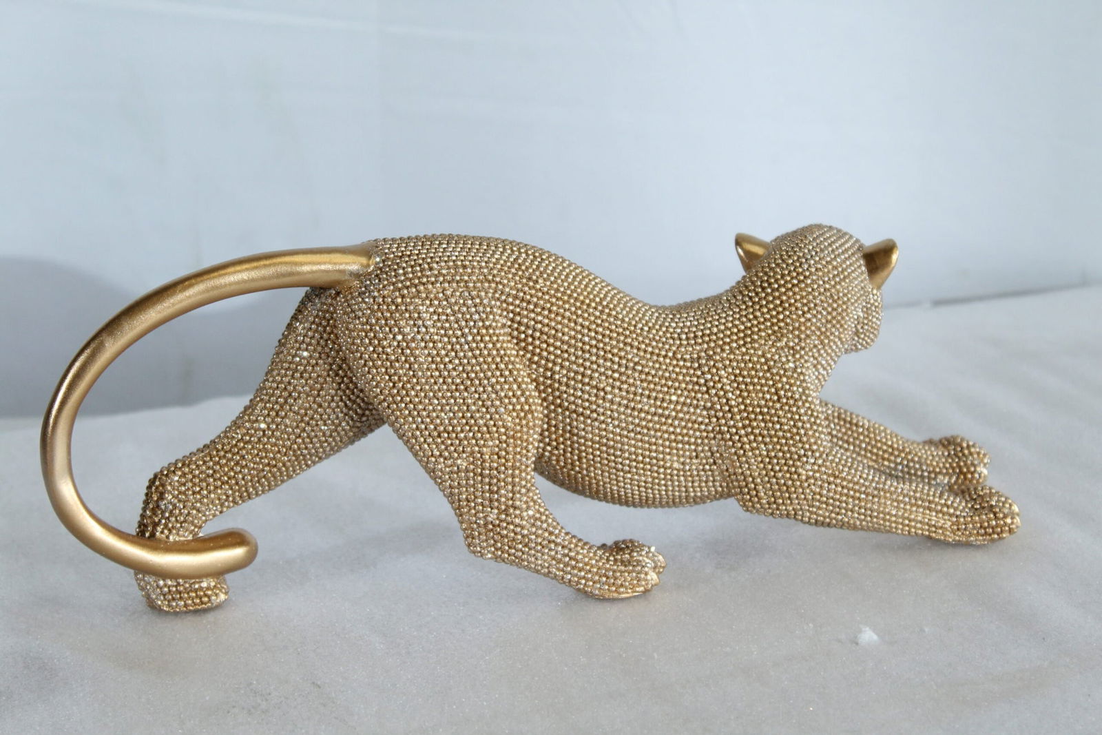 Elegant Gold Resin Panther Statue - Stretching Pose - Textured Modern Decor Accent - 15" x 4" x 6"H - 6