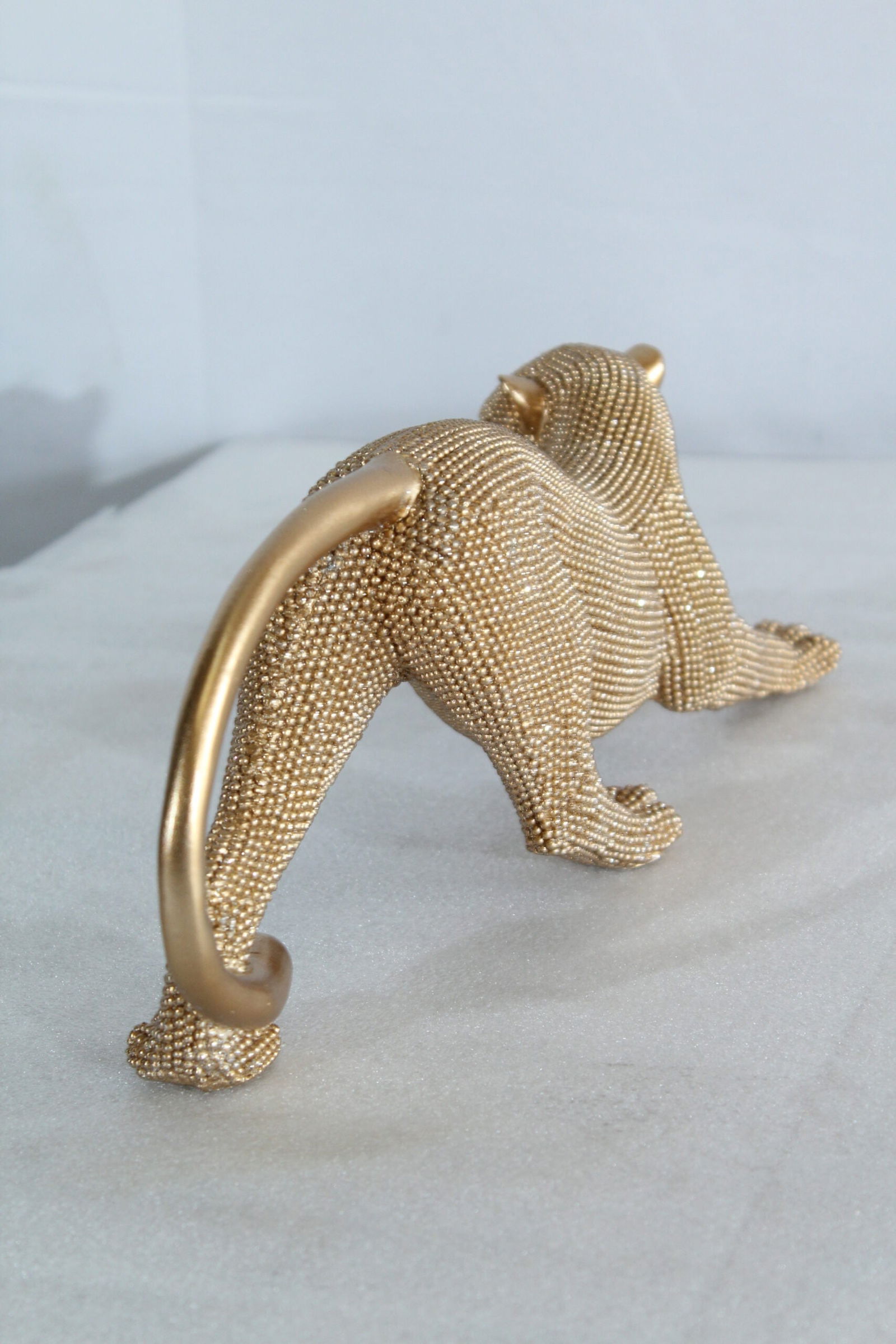 Elegant Gold Resin Panther Statue - Stretching Pose - Textured Modern Decor Accent - 15" x 4" x 6"H - 7