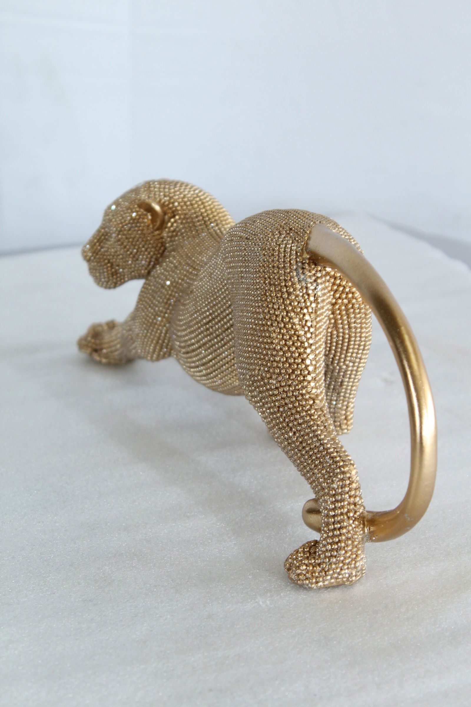 Elegant Gold Resin Panther Statue - Stretching Pose - Textured Modern Decor Accent - 15" x 4" x 6"H - 8