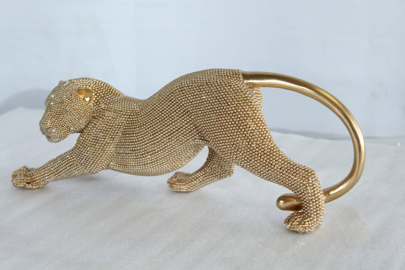 Elegant Gold Resin Panther Statue - Stretching Pose - Textured Modern Decor Accent - 15" x 4" x 6"H - 9