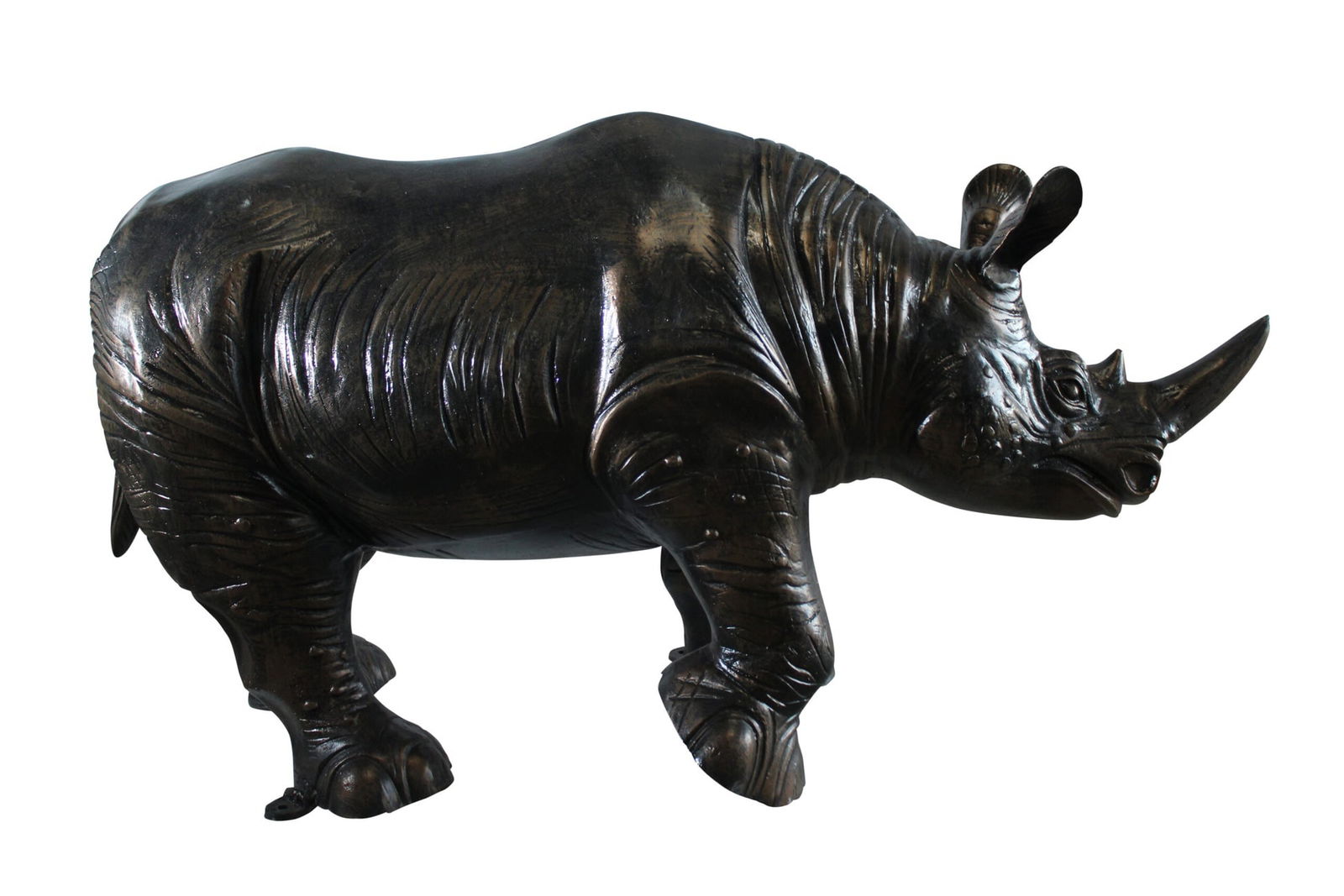 Giant Aluminum Rhinoceros Statue with Sculpted Armor Texture – Indoor & Outdoor Decorative: Title:Giant Aluminum Rhinoceros Statue with Sculpted Armor Texture – Indoor & Outdoor Decorative Sculpture – 60" x 17" x 35"Description:This giant aluminum rhinoceros statue showcases strength