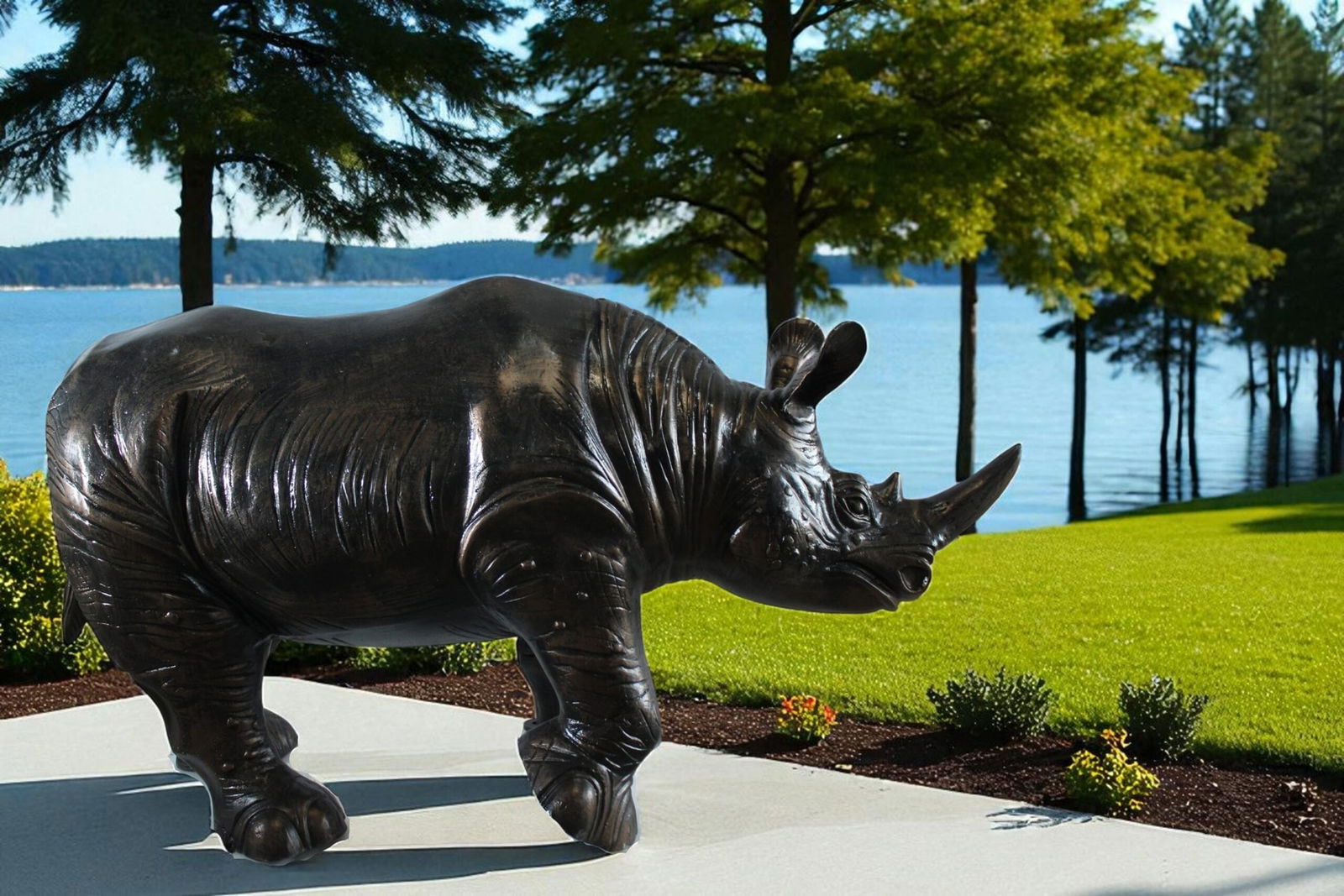 Giant Aluminum Rhinoceros Statue with Sculpted Armor Texture – Indoor & Outdoor Decorative - 2
