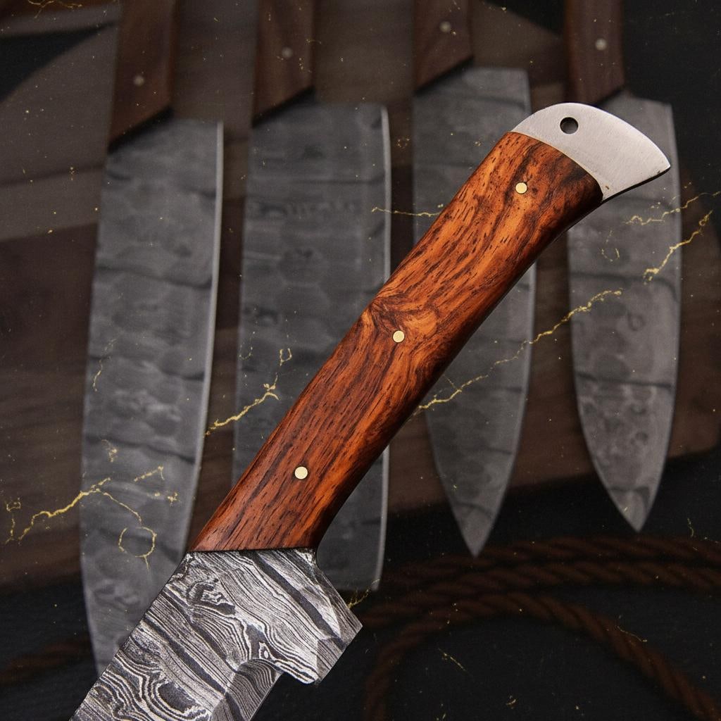 Hand Forged 5-Piece Damascus Steel Kitchen Knife Set with Twist Pattern Blades - 3