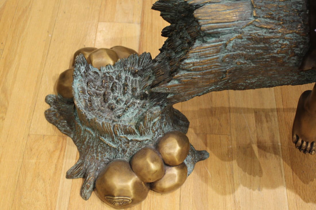 Three Children On Log Holding Bird Bronze Statue - Size: 55"L x 18"W x 38"H. - 8