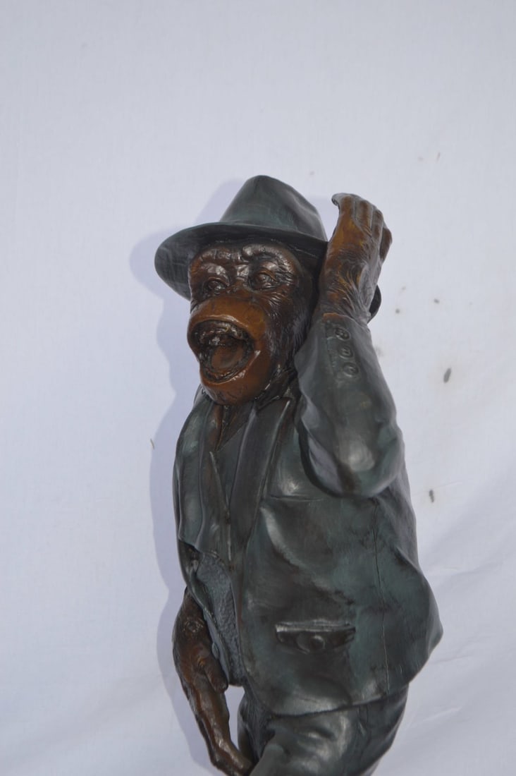 Monkey in Suit bronze statue - Size: 16"L x 10"W x 27"H. - 10