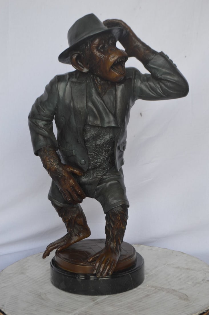 Monkey in Suit bronze statue - Size: 16"L x 10"W x 27"H. - 3