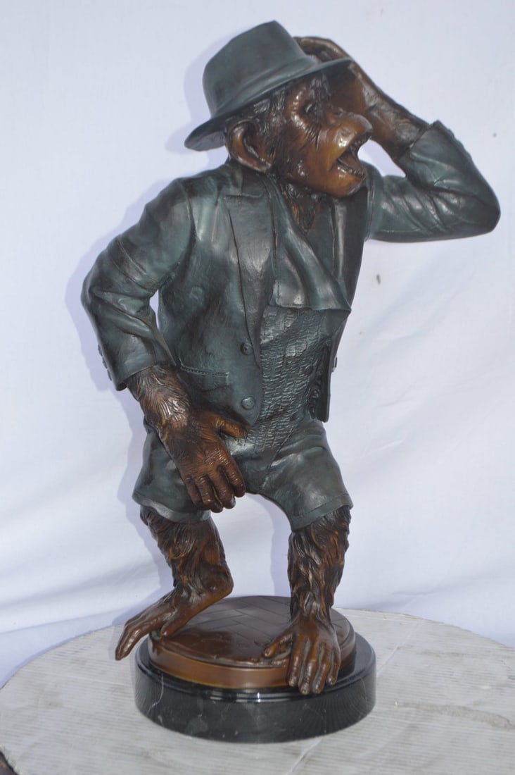 Monkey in Suit bronze statue - Size: 16"L x 10"W x 27"H. - 8