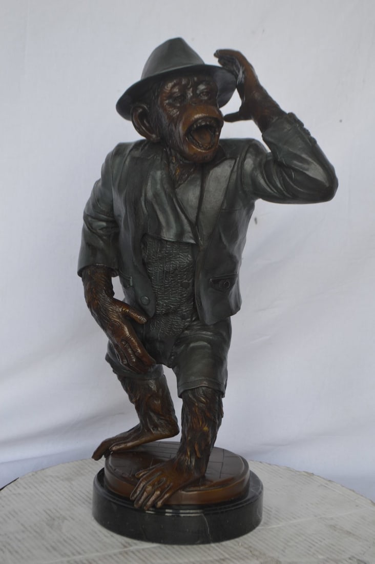 Monkey in Suit bronze statue - Size: 16"L x 10"W x 27"H. - 9