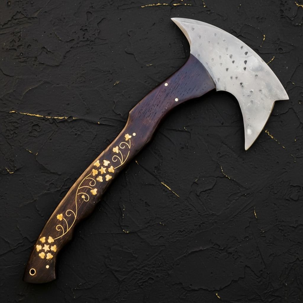 Handmade Bearded Viking Axe, 14" Forged Carbon Steel Throwing Tomahawk Hatchet - 4