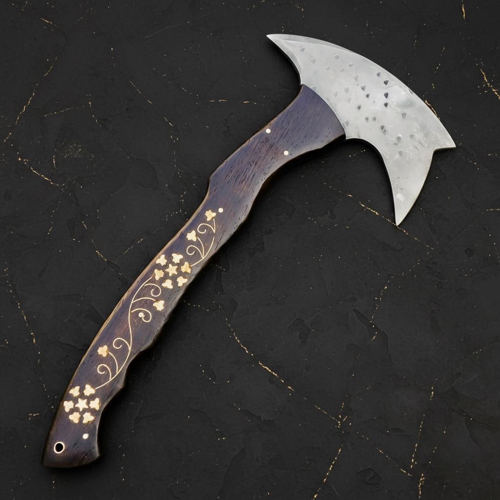 Handmade Bearded Viking Axe, 14" Forged Carbon Steel Throwing Tomahawk Hatchet - 9