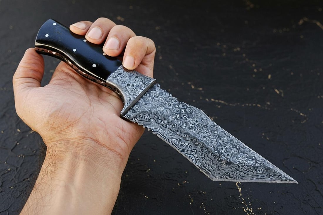 Custom Forged Twist Damascus Steel Knife 10" Bull Horn Handle for Hunting Bushcraft - 3