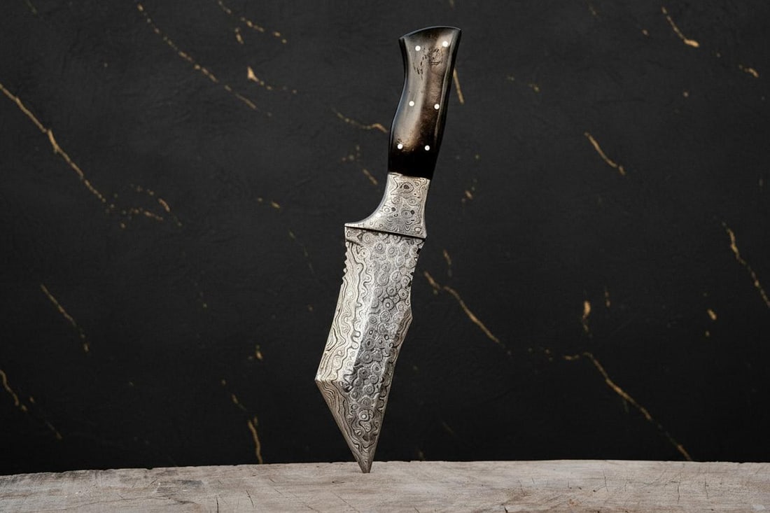 Custom Forged Twist Damascus Steel Knife 10" Bull Horn Handle for Hunting Bushcraft - 4