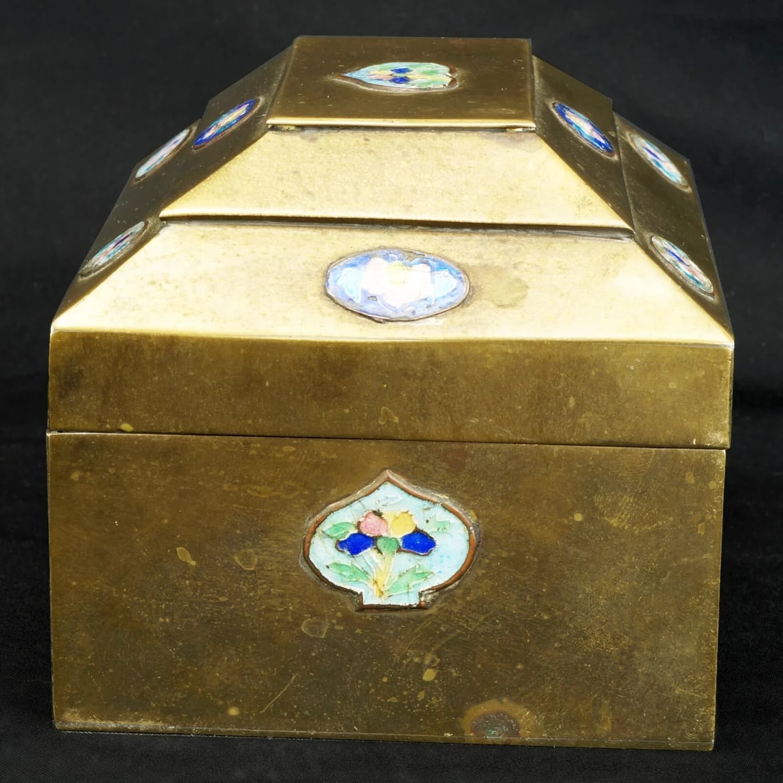 Vintage Chinese Enameled Brass Box c 1920 - 5