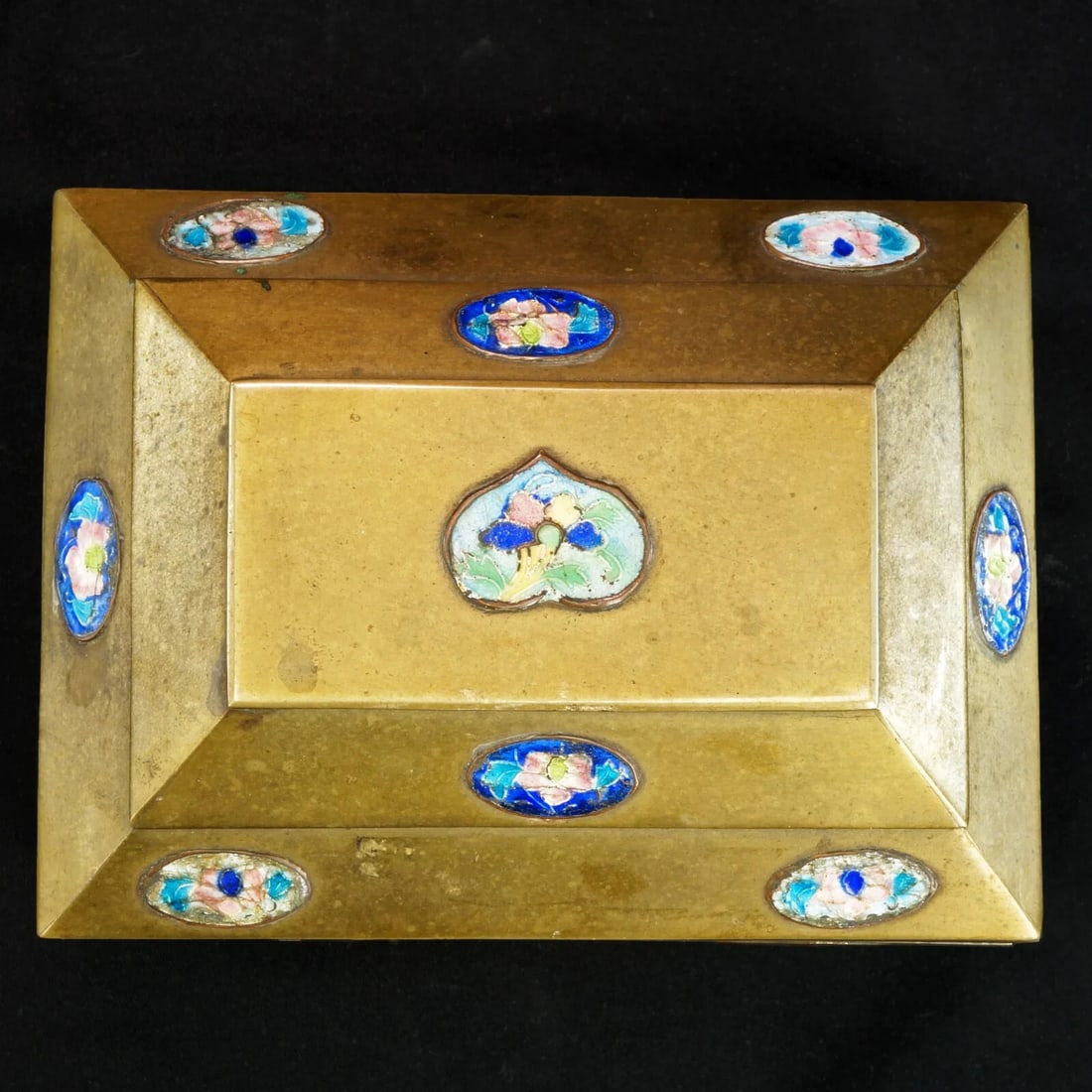 Vintage Chinese Enameled Brass Box c 1920 - 8