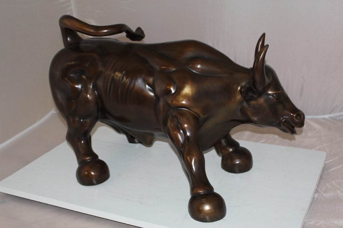 Wall street Bull -large Bronze Statue - Size: 28"L x 16"W x 22"H. - 13