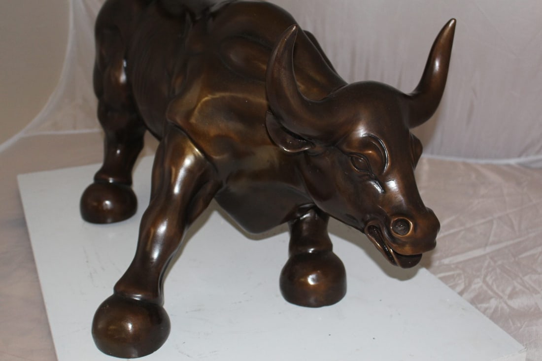 Wall street Bull -large Bronze Statue - Size: 28"L x 16"W x 22"H. - 14