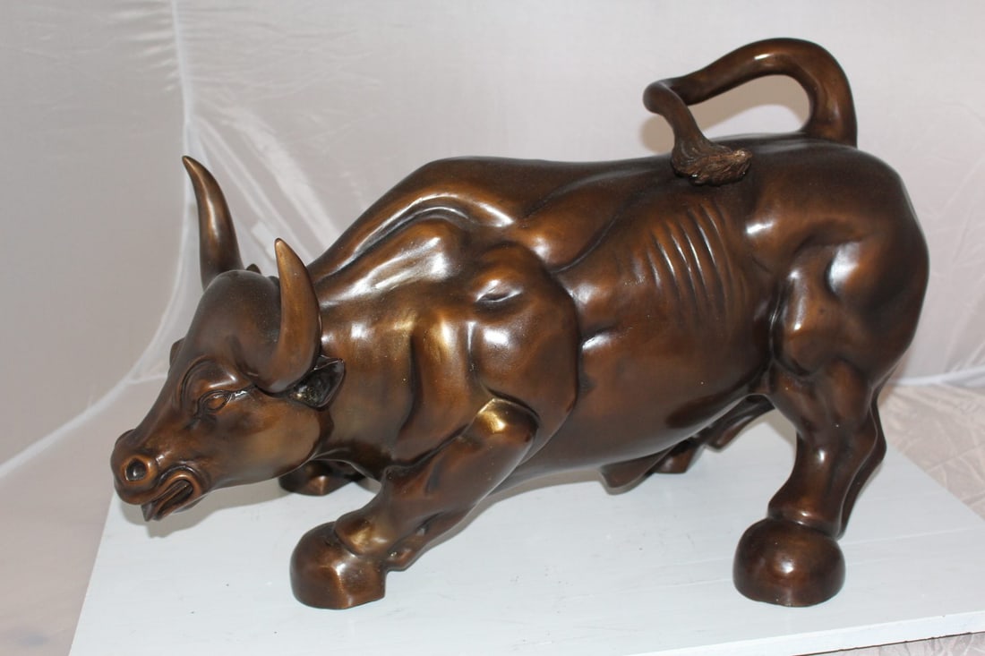 Wall street Bull -large Bronze Statue - Size: 28"L x 16"W x 22"H. - 9