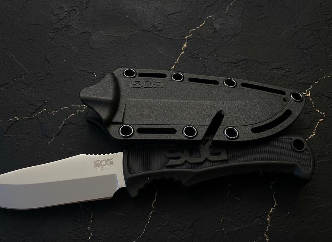 Mint SOG Field Knife, 4 Inch Full Tang Fixed Blade, Black Rubber Survival Grip - 5