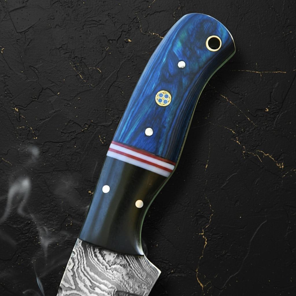 Hand Forged Damascus Steel Skinner Knife 8" Fixed Blade with Custom Wood Handle - 3