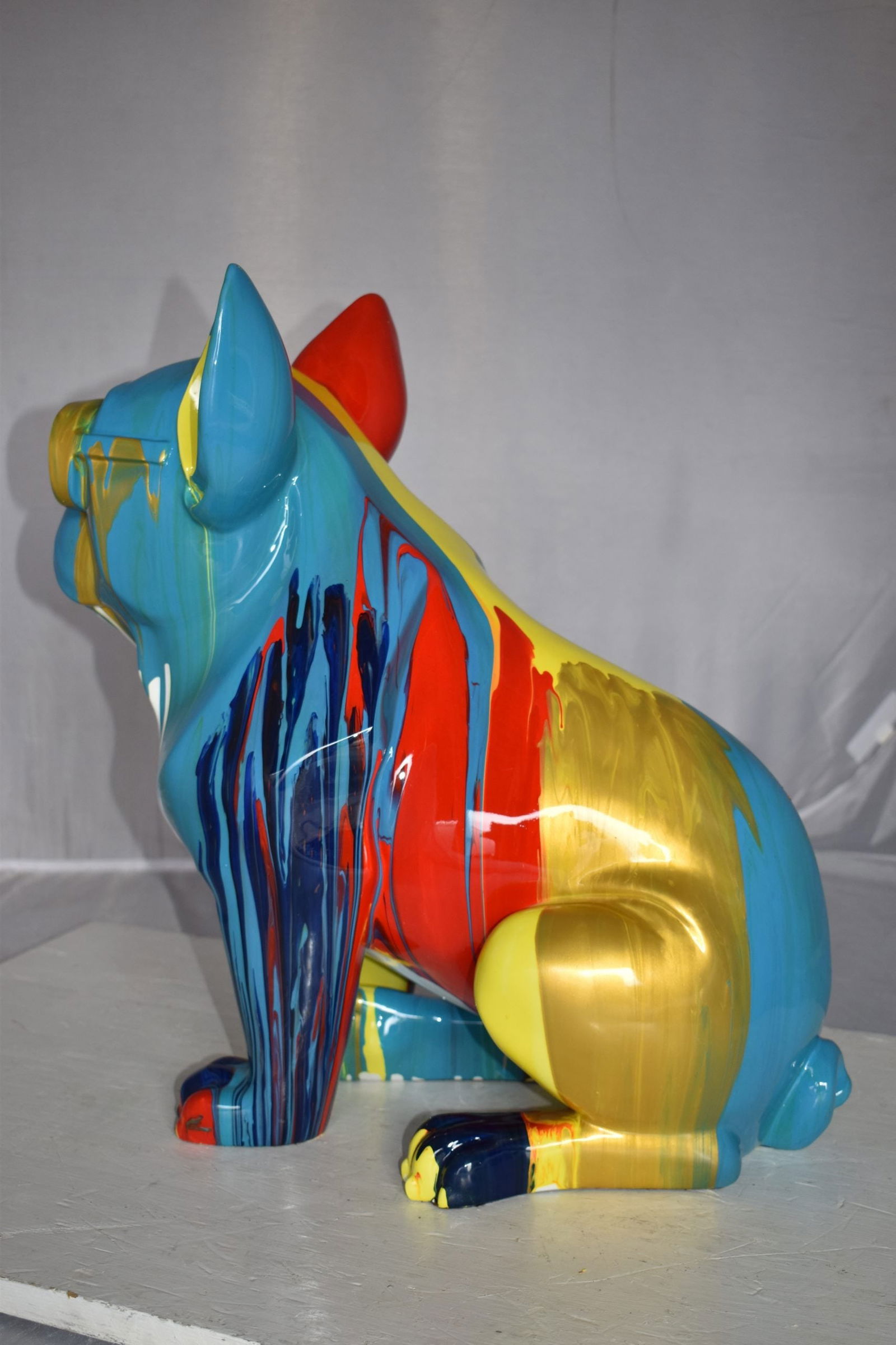 Graffiti-Inspired French Bulldog Resin Statue with Glasses – Modern Home Decor, 19"L x 12"W x 19"H - 10