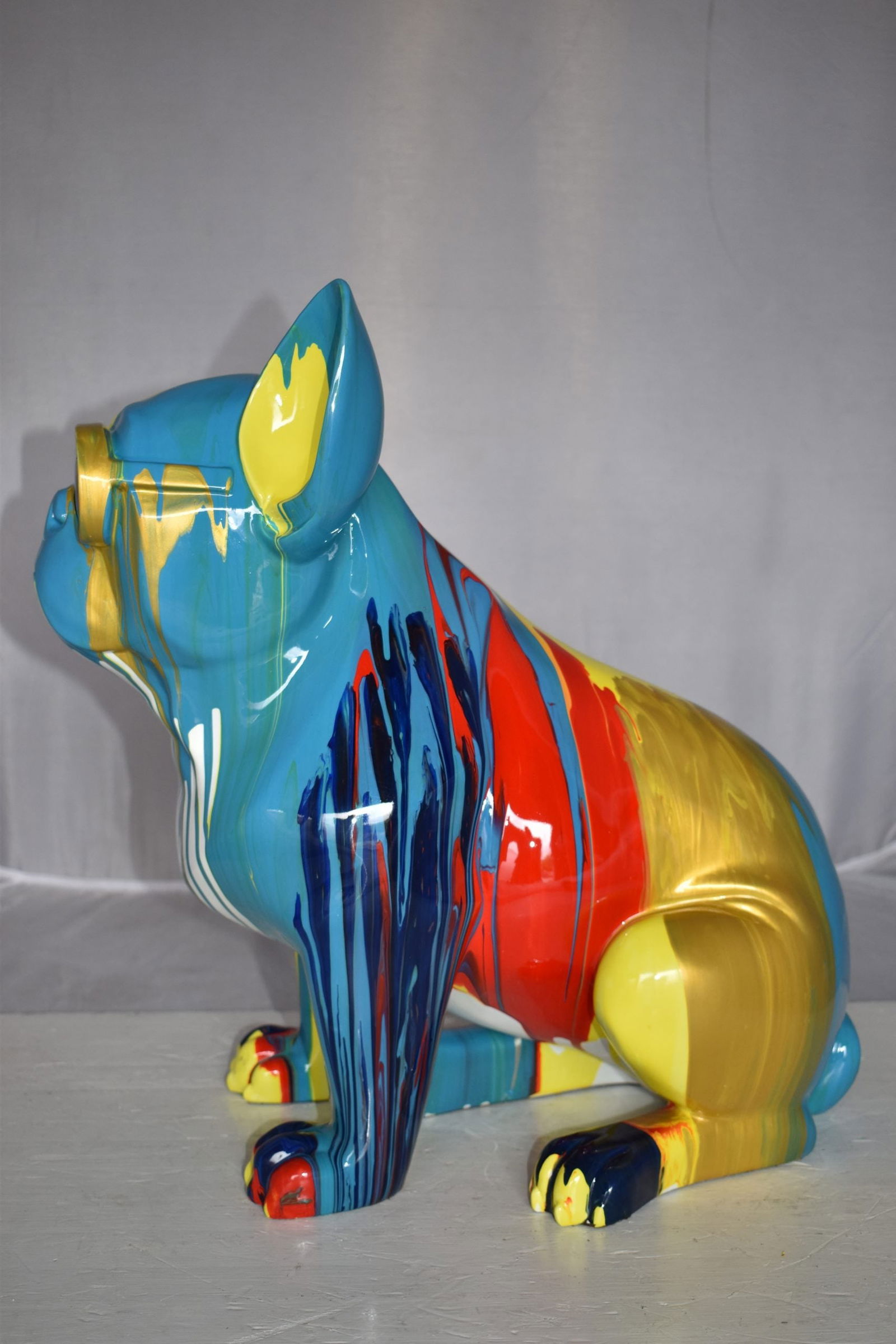 Graffiti-Inspired French Bulldog Resin Statue with Glasses – Modern Home Decor, 19"L x 12"W x 19"H - 11