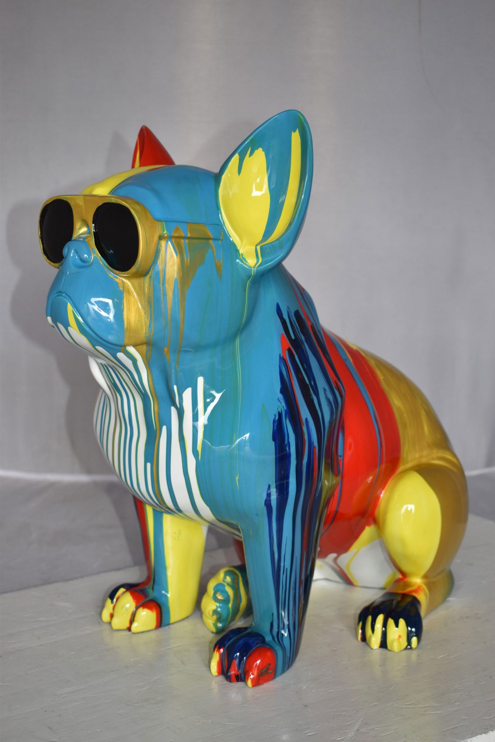 Graffiti-Inspired French Bulldog Resin Statue with Glasses – Modern Home Decor, 19"L x 12"W x 19"H - 12