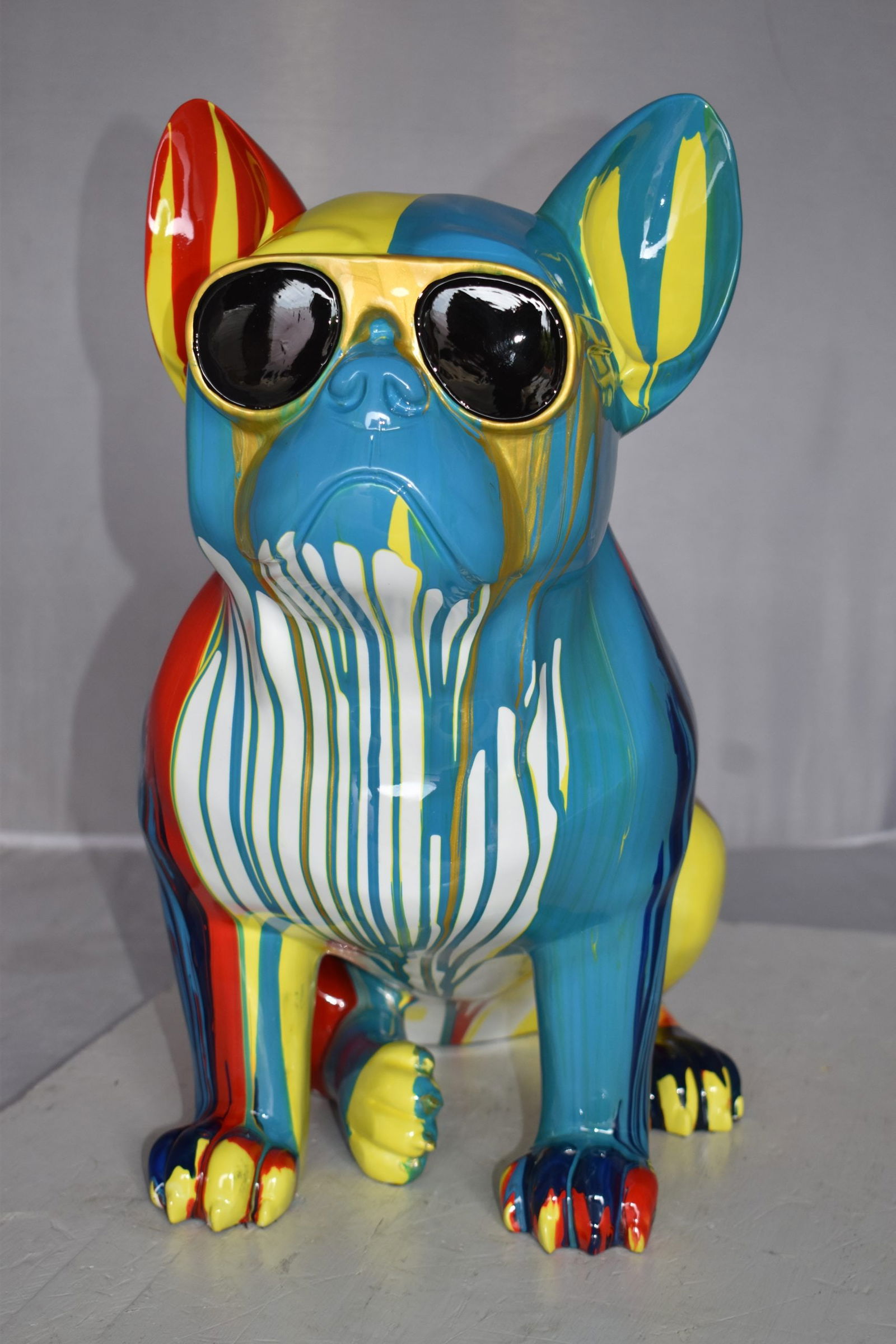 Graffiti-Inspired French Bulldog Resin Statue with Glasses – Modern Home Decor, 19"L x 12"W x 19"H - 13